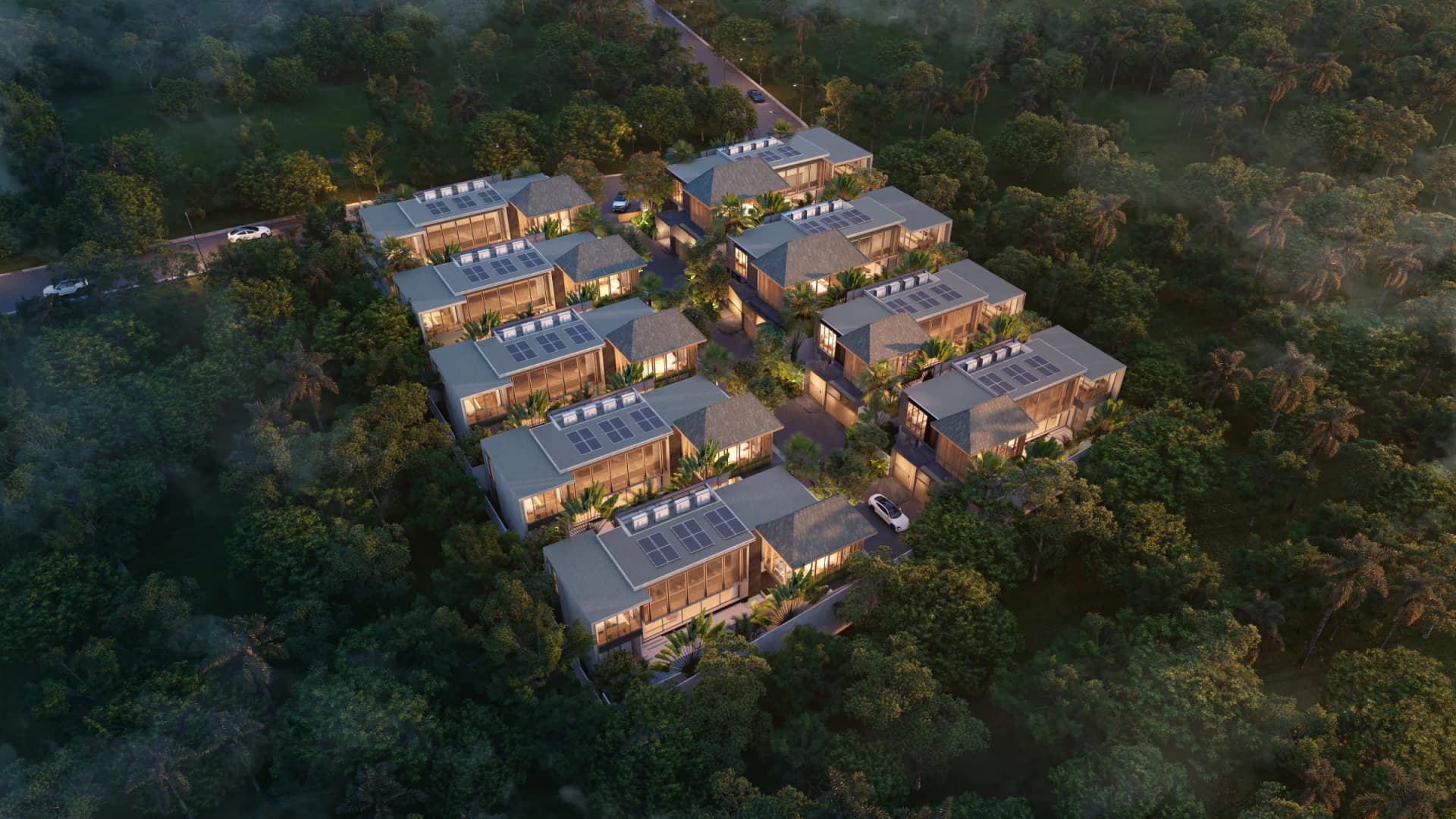 Aerial view of the complete nine-villa Annara collection