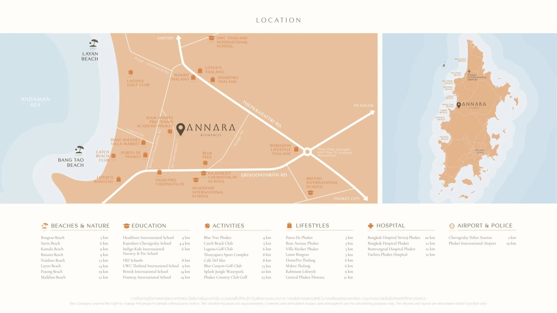 Annara area map showing Pasak 8, Bang Tao and key Phuket landmarks